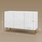 HOMCOM Storage Unit with 2 Cabinets and Adjustable Shelf, in Chipboard and Metal, 120x40x75 cm, White and Gold