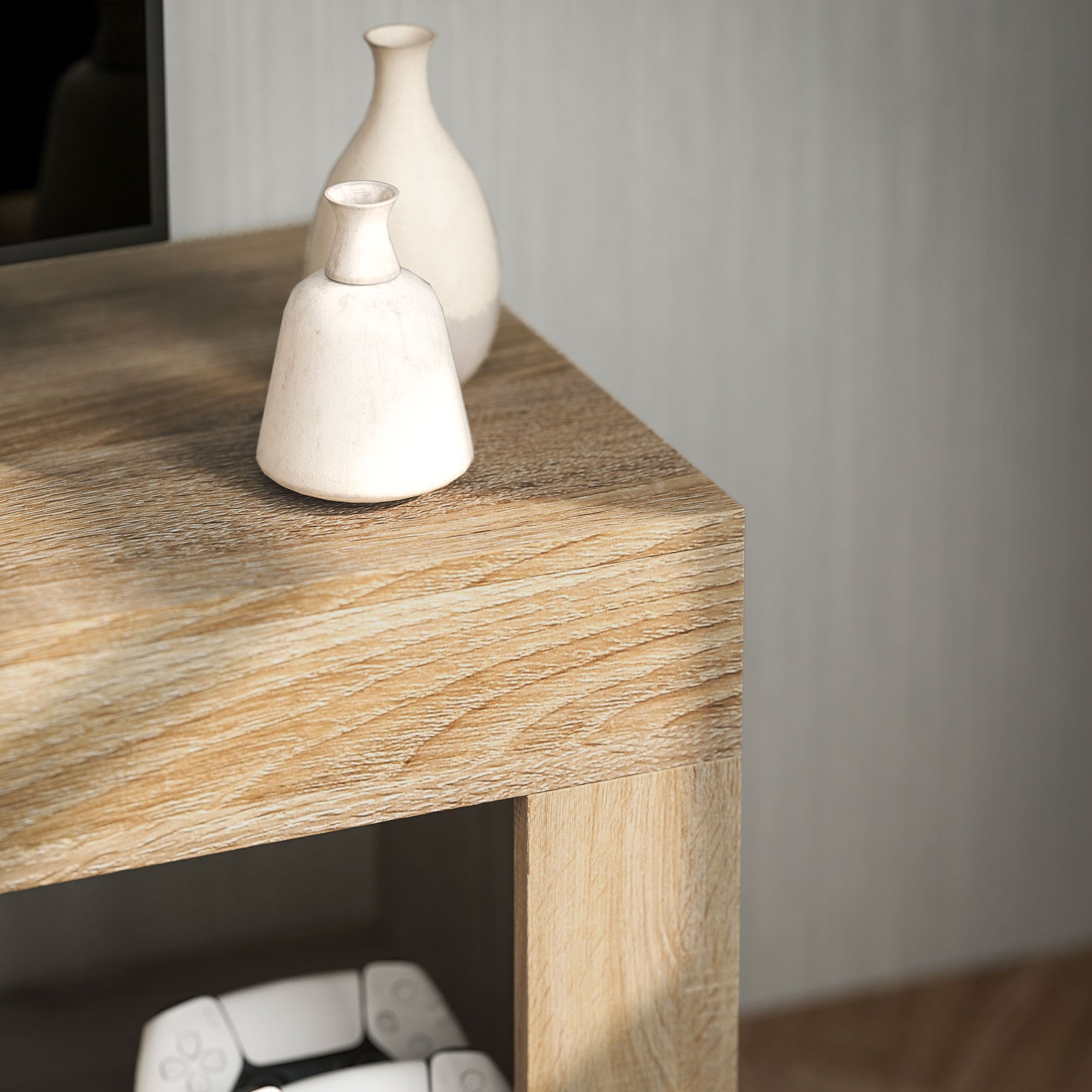 Modern 60" Max TV Stand with 2-Door Cabinet and Open Shelf, 140x40x48 cm, White and Wood Color