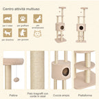 PawHut Sturdy Scratching Post for Cats with 5 Levels, Kennel, House, Games and Sisal Rope, Beige, Max 30kg - Borgè