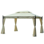 3x4m Steel Garden Gazebo with Double Roof and 4 Side Awnings, Cream - Borge' Group Limited