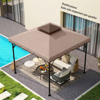 Outsunny 3x3m 2-Tier Gazebo Cover with 8 Drainage Holes, Khaki and Brown Polyester