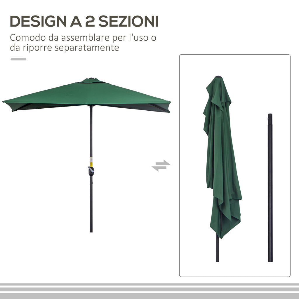 Space-Saving Mezzaluna Wall Umbrella with Crank Opening, Green