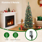Illuminated Christmas Tree with 150 LED Lights, 30 Pine Cones and 30 Berry Bunches, Ø60x150 cm, Green and Silver