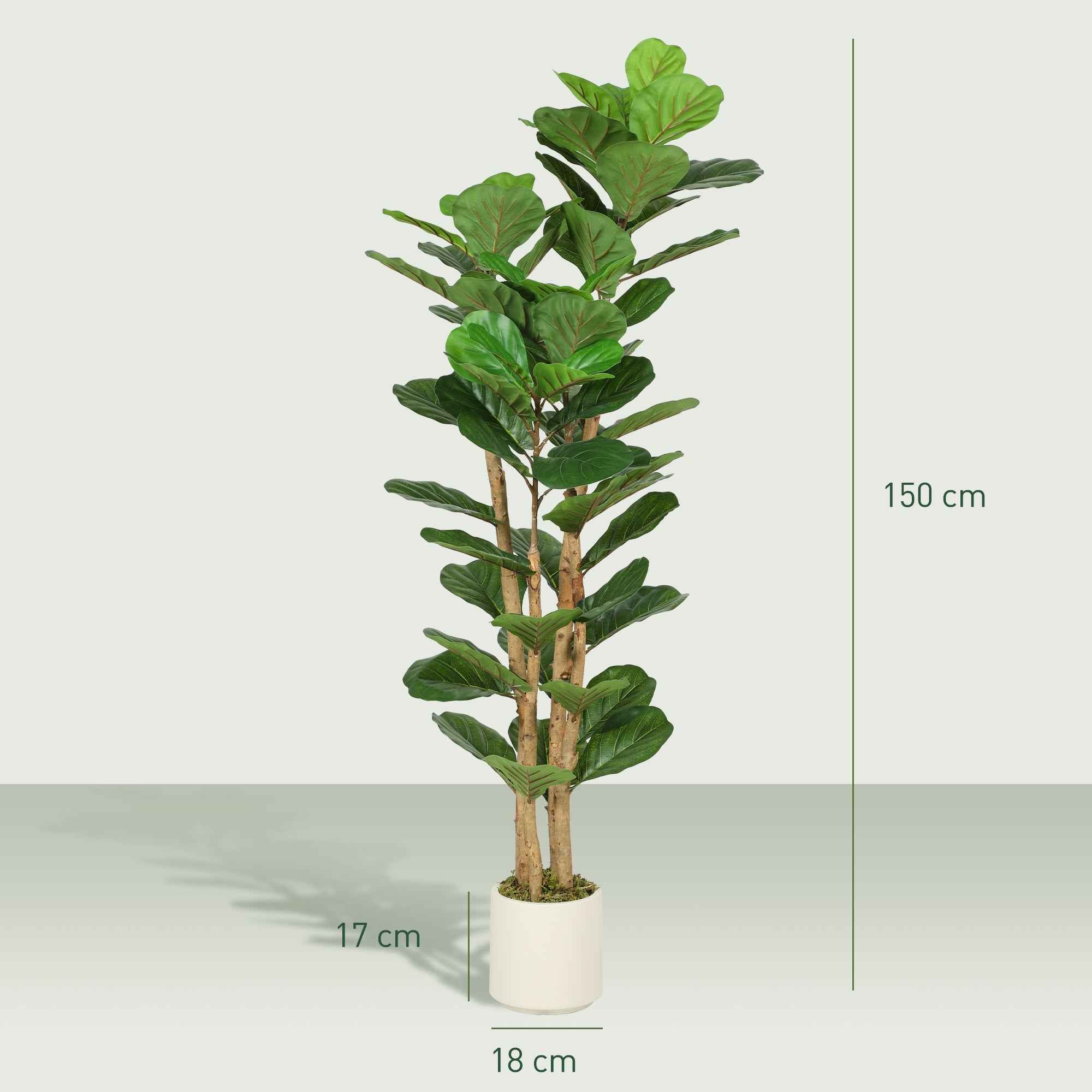 HOMCOM Artificial Green Fig Plant in PEVA and Wood with PP and Cement Container Pot, 50x50x150 cm