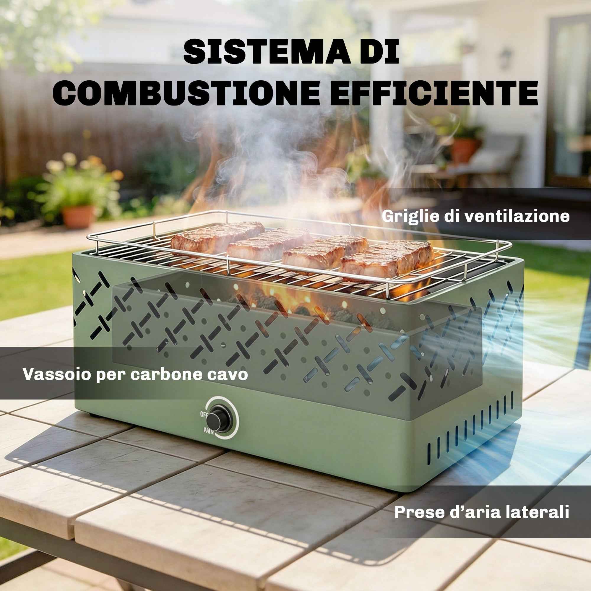 Outsunny Portable Charcoal Barbecue with Built-in Fan for Outdoor Use, Light Green