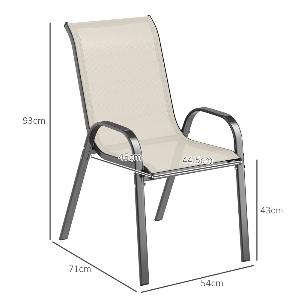 Outsunny Set of 4 Stackable Garden Chairs with Curved Armrests, Steel and Breathable Fabric, 54x71x93 cm, Beige