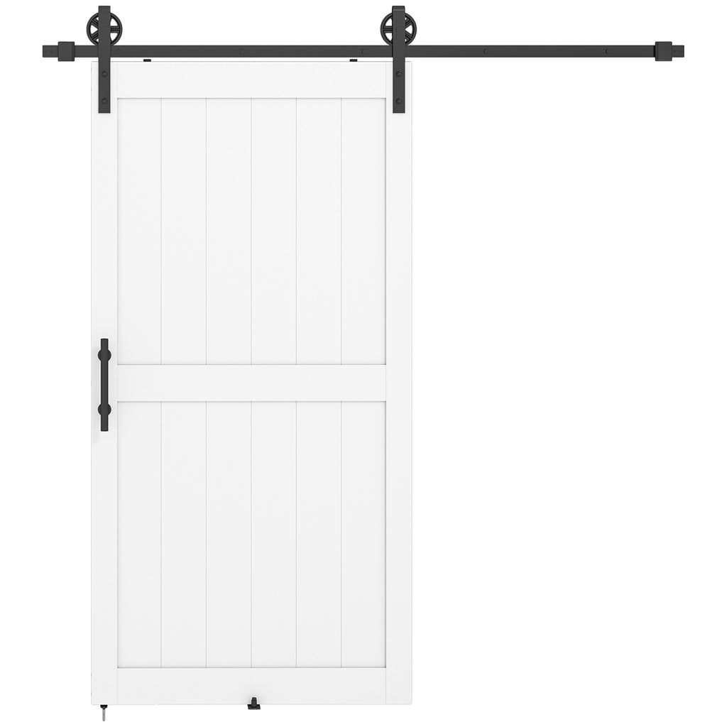 HOMCOM Country Style Sliding Door with Track and Handle in Wood and Steel, 106.6x213.4 cm, Black and White