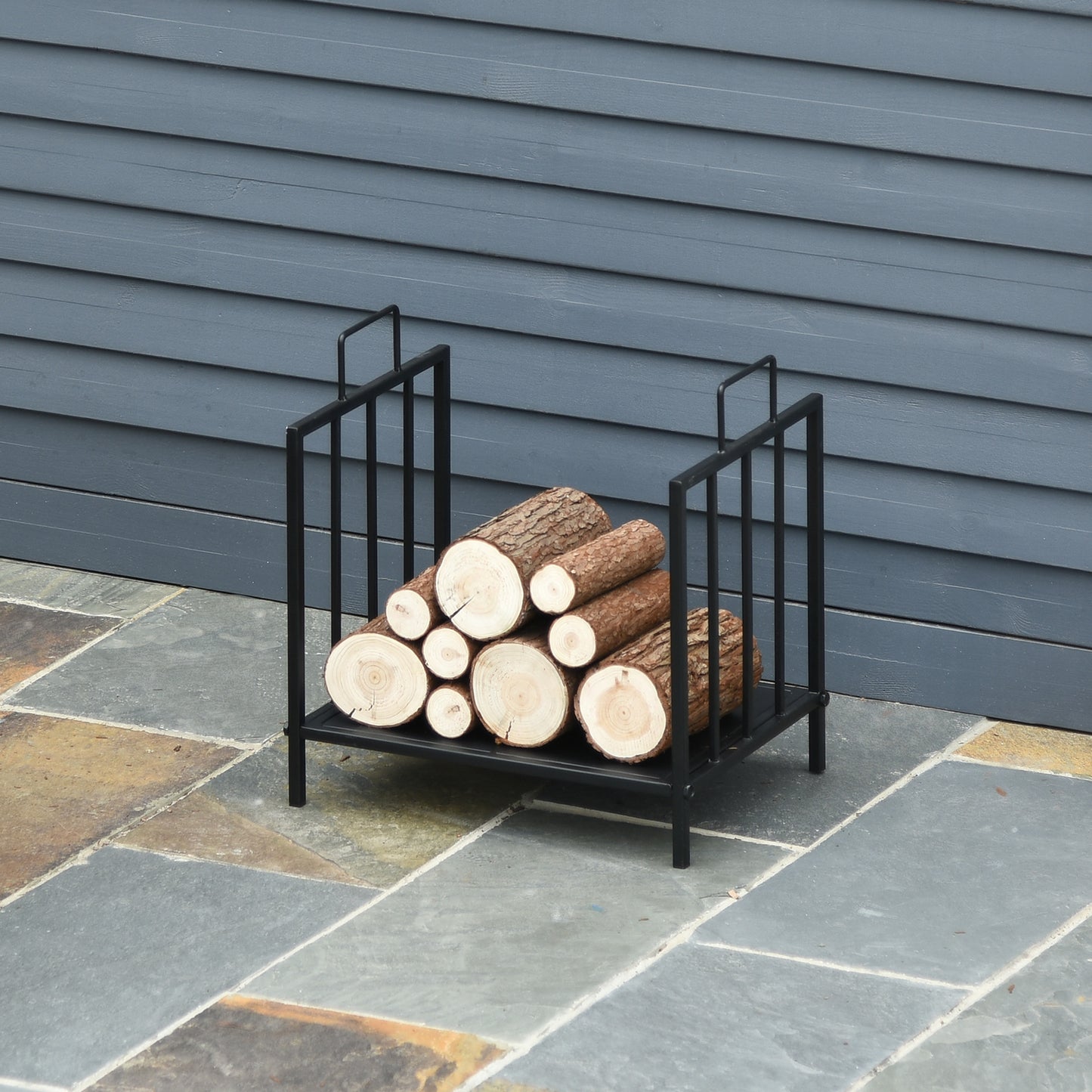 Fireplace Log Holder 25kg max for Indoor and Outdoor with 2 Handles, in Metal, 44.5x33x46.5 cm, Black