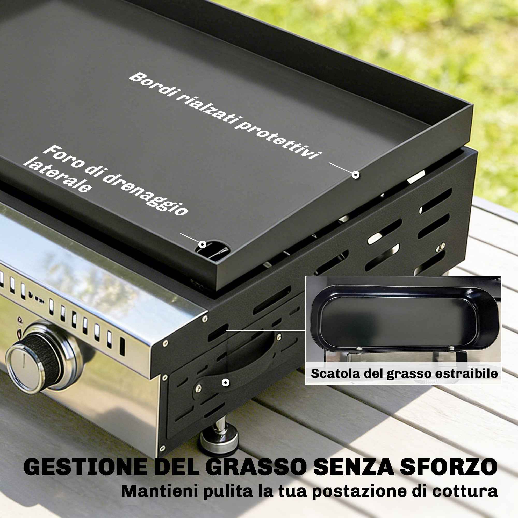 Outsunny Portable Tabletop Gas Grill with Grease Tray, Black