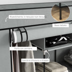 Fabric and Steel Wardrobe with 10 Shelves, 4 Drawers and Hinged Doors, Grey