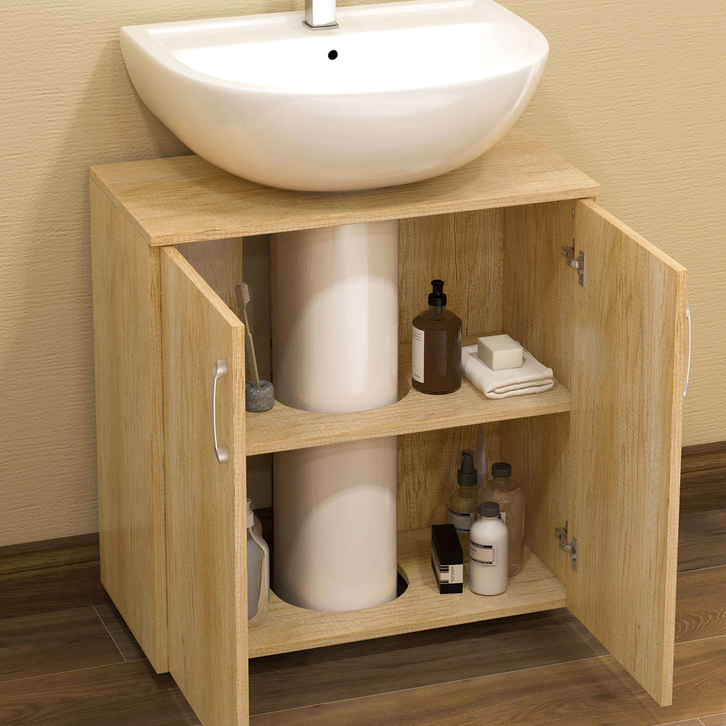 Bathroom Cabinet with 2 Doors and 2 Wooden Shelves, Natural Color