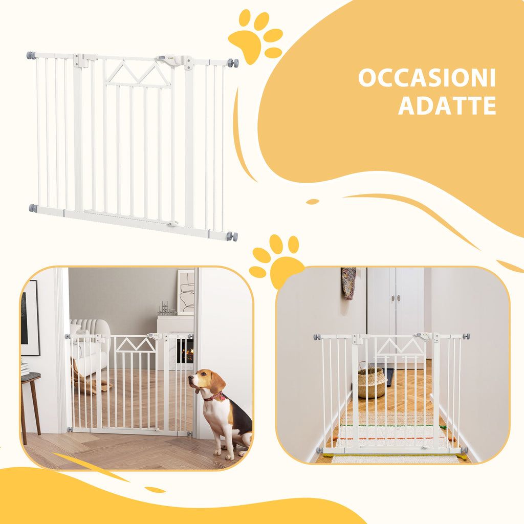 Small and Medium Dog Gate with Automatic Closing, in Steel and PA, 74-100x76 cm, White - Borgè