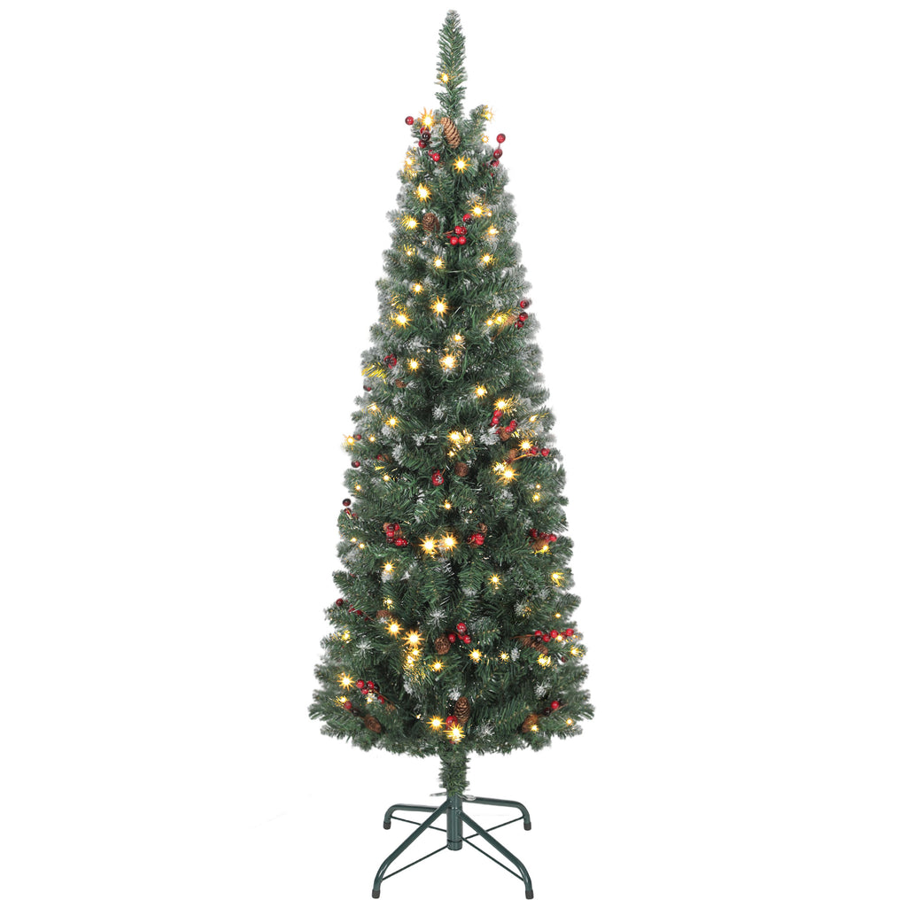 Illuminated Christmas Tree with 150 LED Lights, 30 Pine Cones and 30 Berry Bunches, Ø60x150 cm, Green and Silver