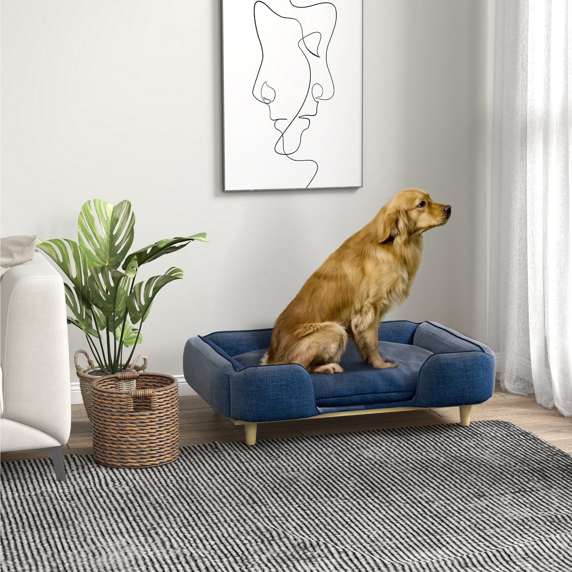 Indoor Sofa Bed for Large Dogs up to 30 kg with Removable Cushion, 96x66x24 cm, Blue