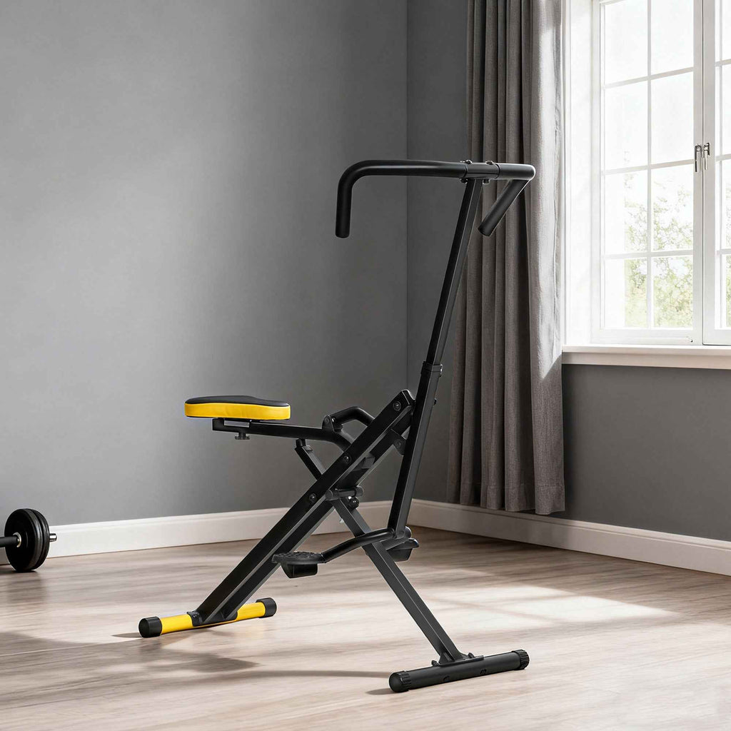SPORTNOW Folding Total Crunch Machine with Adjustable Seat, Made of Metal and Plastic, 57x105x115 cm, Yellow