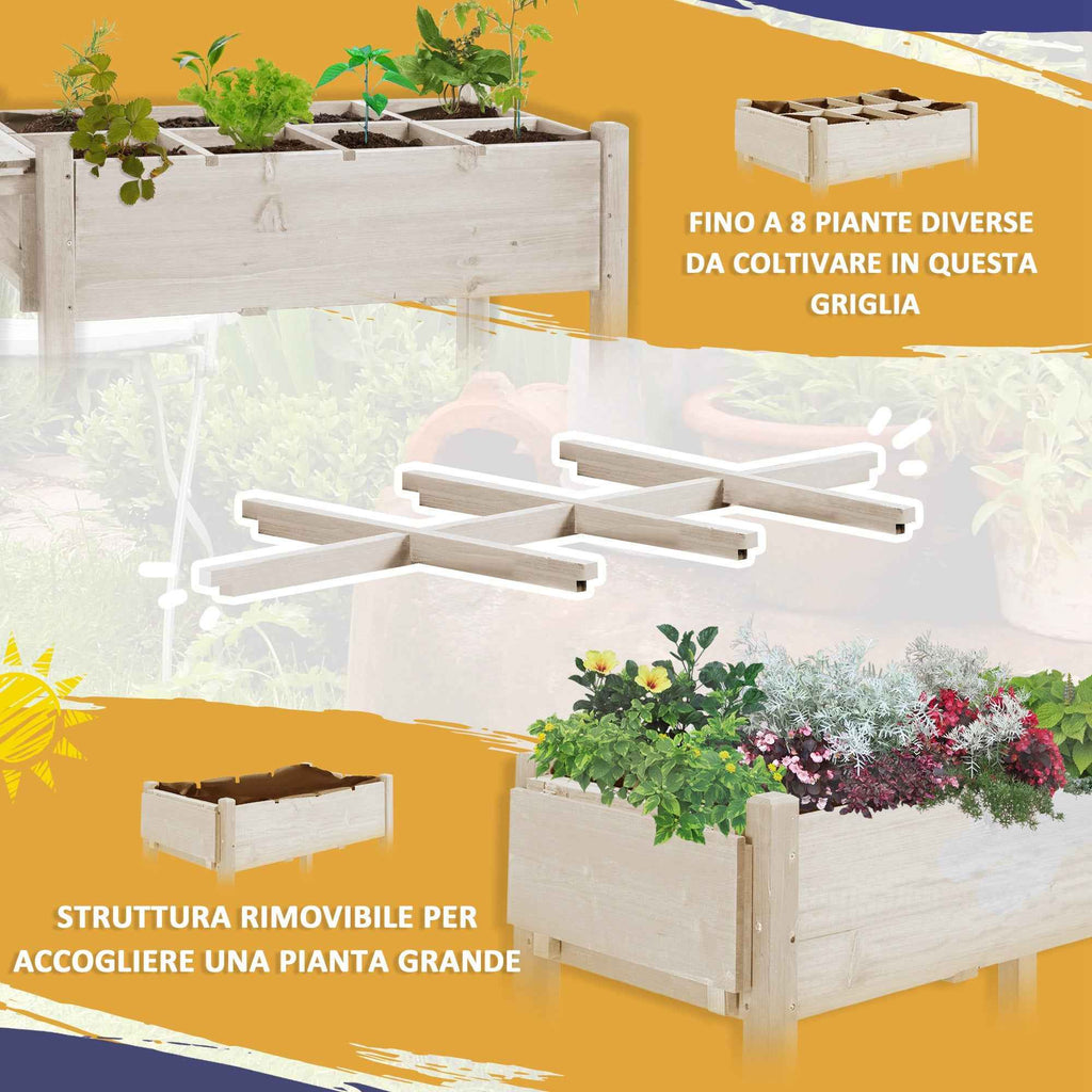Outsunny 8-Section Outdoor Planter with Side Shelf and Fir Wood Shelf, 123x54x87 cm, Wood