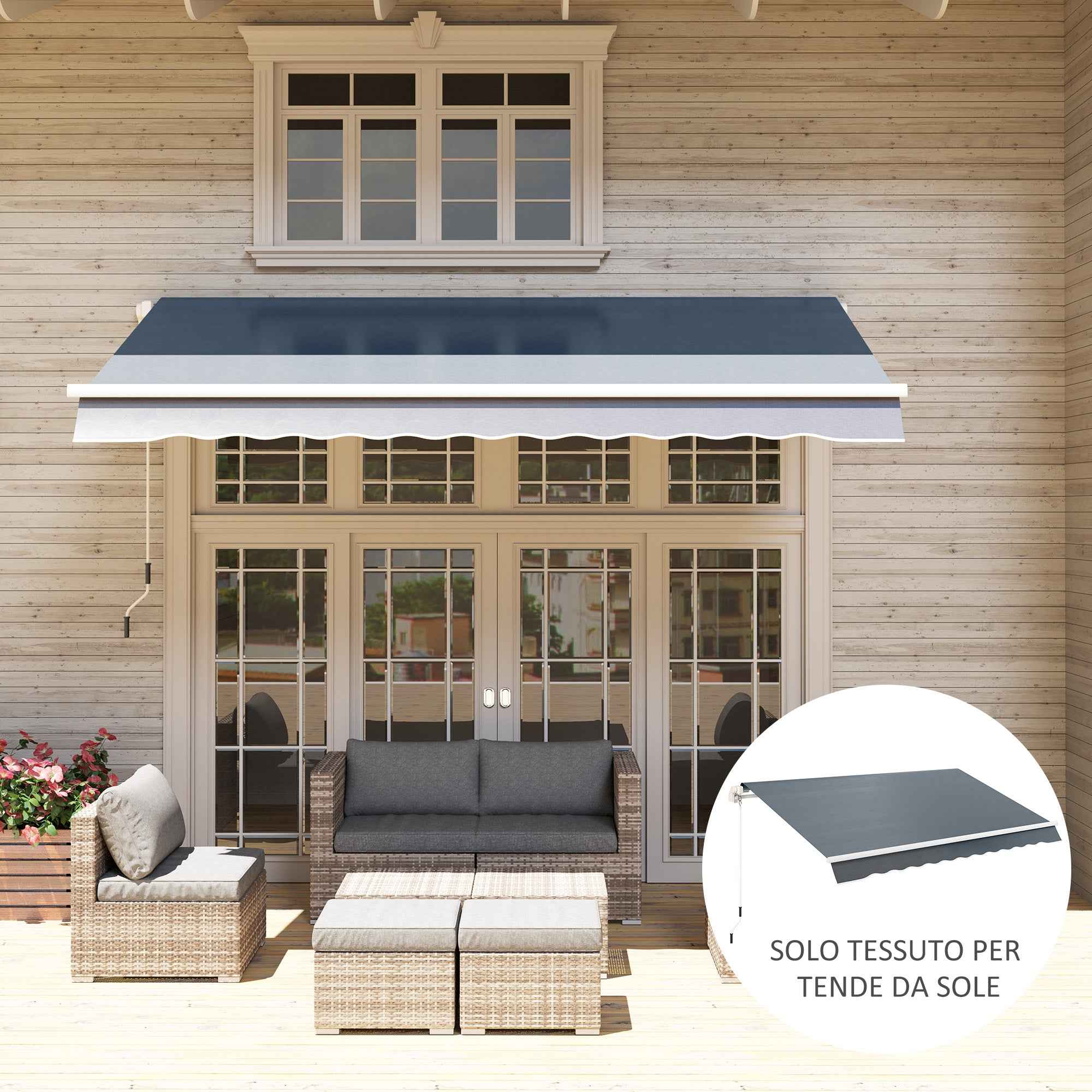 Outsunny Replacement Awning Cover 3x2.5m Retractable Sun Shade Canopy in Anti-UV 50+ Polyester, Garden, Grey