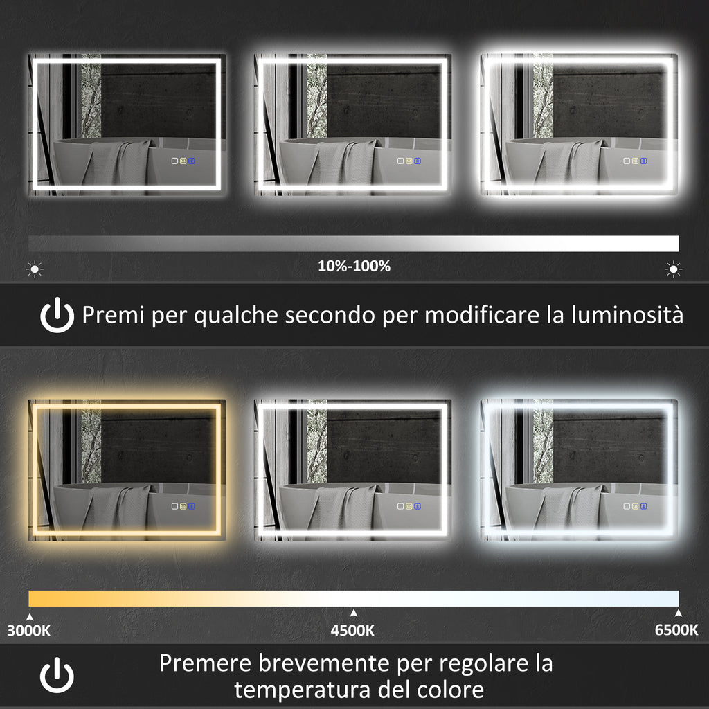 Anti-Fog Bathroom Mirror with Adjustable LED Light, Bluetooth Speaker, Touch Buttons, 50x70 cm