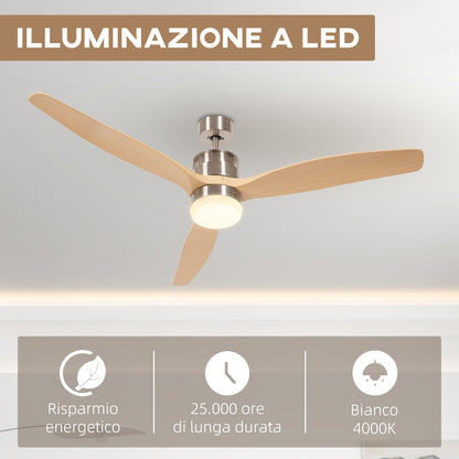 Modern Ceiling Fan with 6-Speed White LED Light and Timer, Metal and Acrylic Construction - Ø132 x 43 cm - Borgè