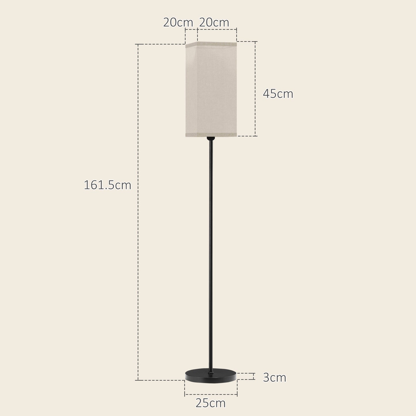 40W Floor Lamp with Foot Switch, Linen Effect Fabric and Metal, Ø25x161.5 cm, Black and Beige