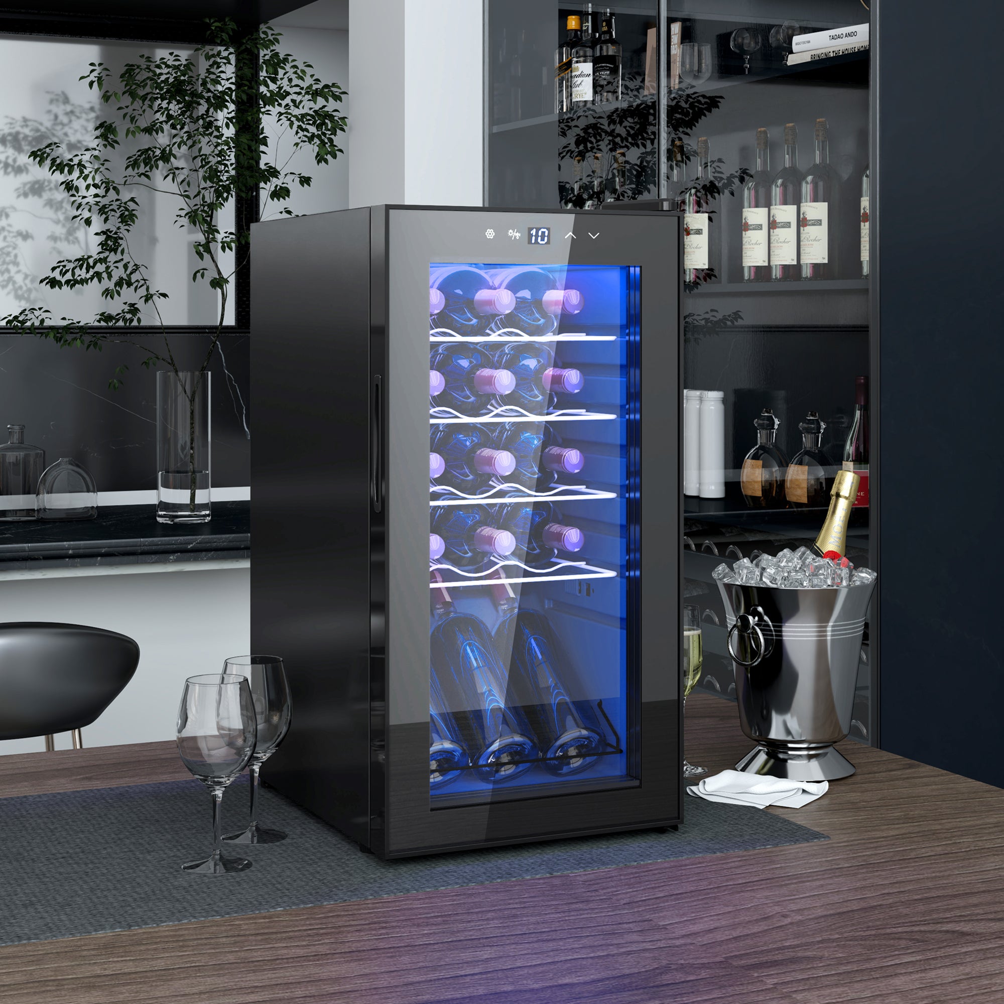 Wine Cooler Refrigerator for 15 Bottles, 44L Capacity, with Temperature Control and Adjustable Shelves, Black