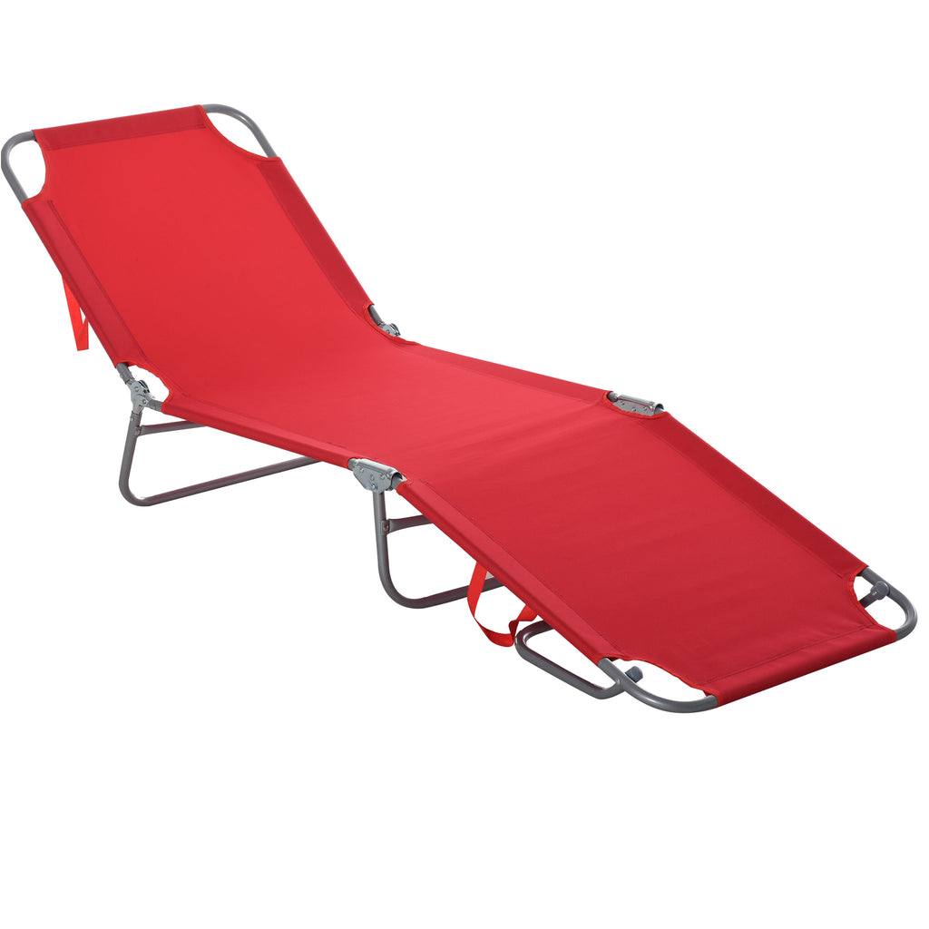 Outsunny Folding Sun Lounger with 5-Level Reclining Backrest, 187x55x24cm, Red
