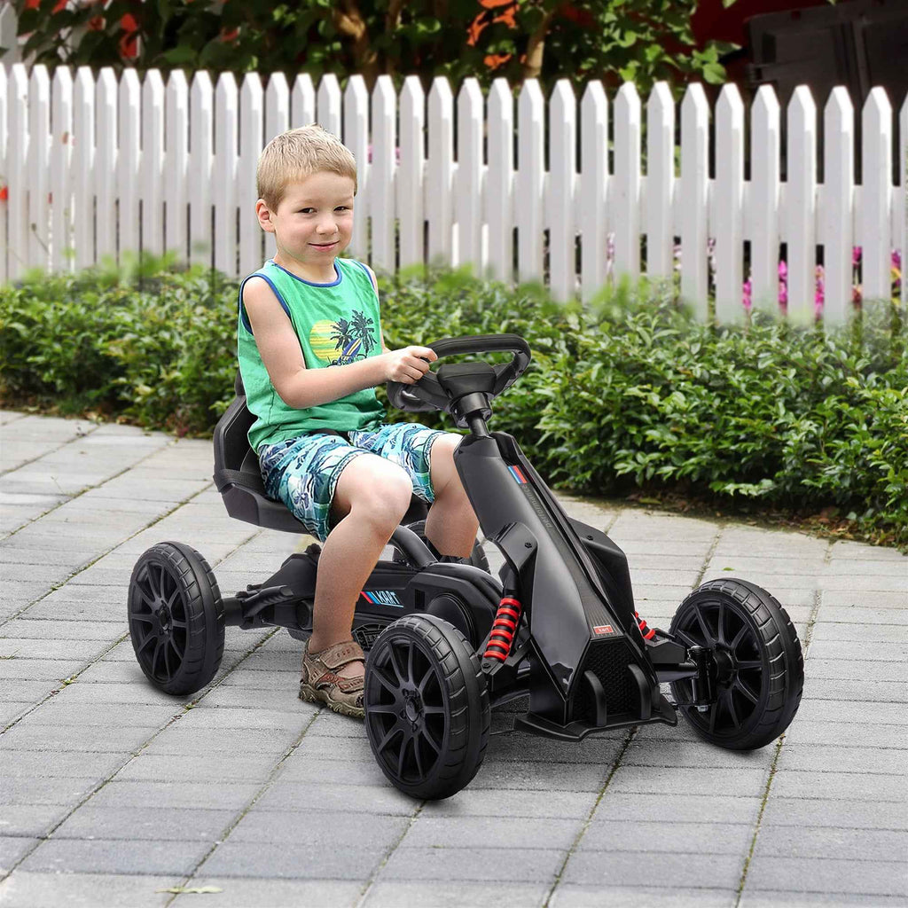 Outsunny Kids Pedal Go-Kart with 4-Position Adjustable Seat and EVA Wheels, 100 x 58 x 58.5 cm, Black
