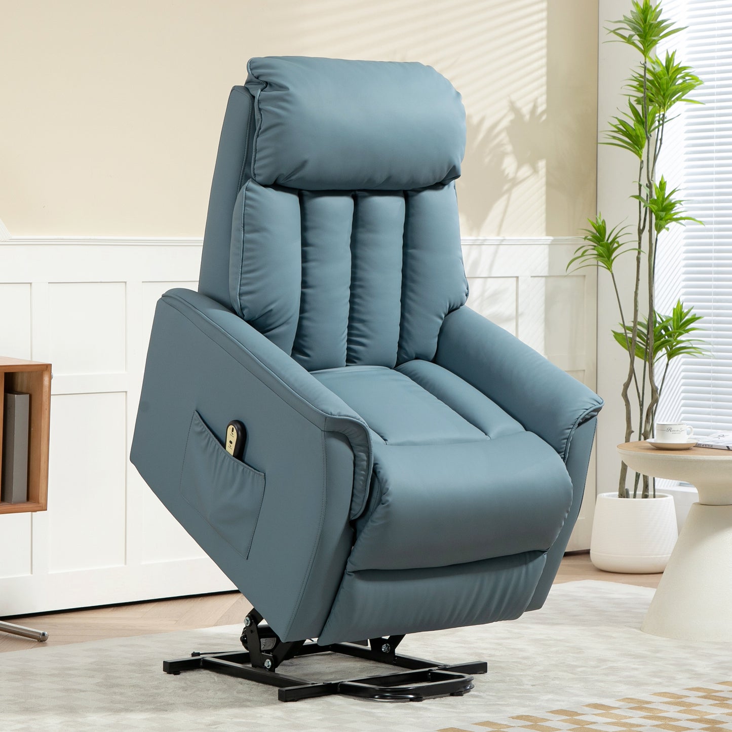 Electric Reclining Relaxation Armchair with Remote Control and Footrest, 80x94x104cm Light Blue