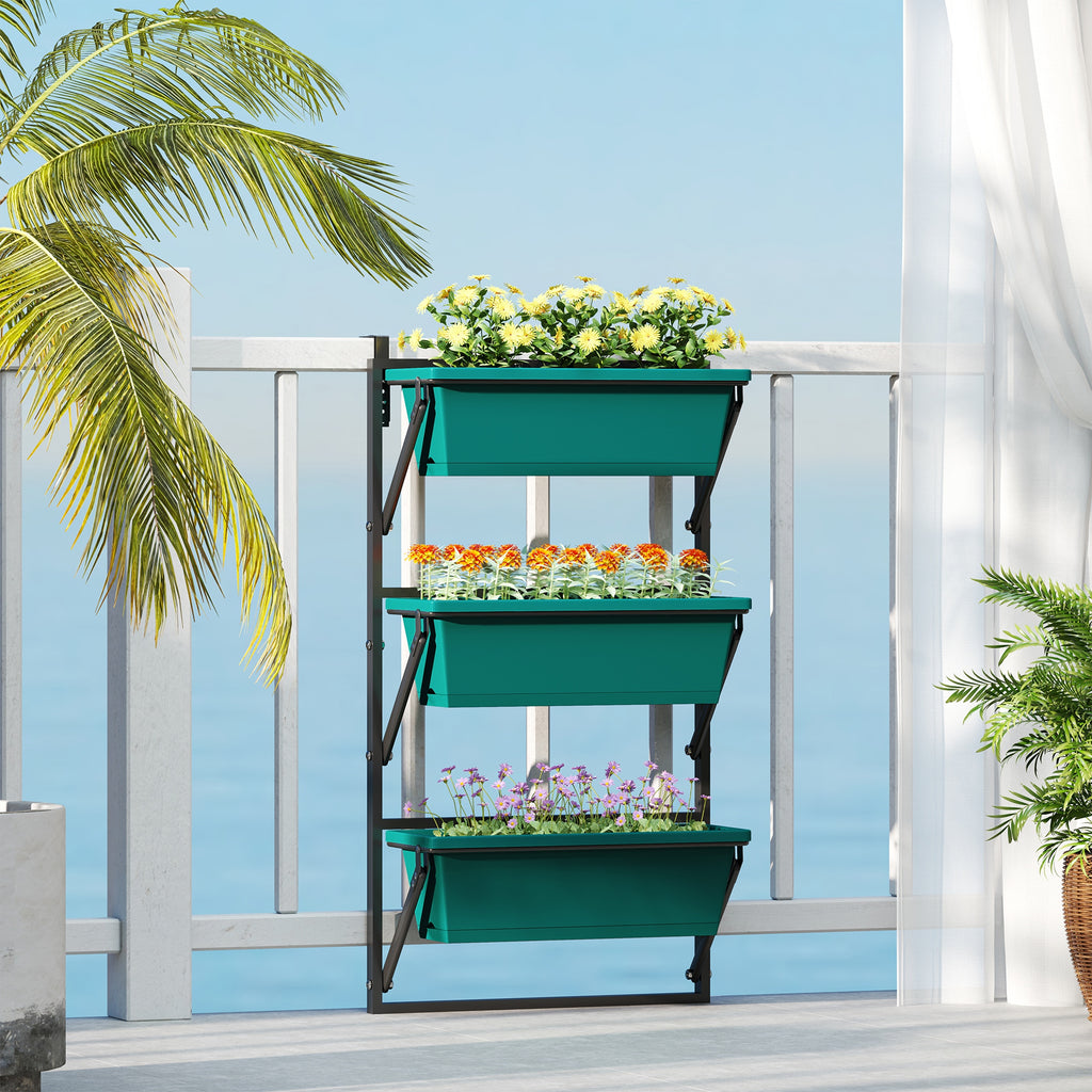 Vertical Outdoor Planter and 3 Plastic Plant Pots with Drainage Holes, 56x42x100 cm, Green