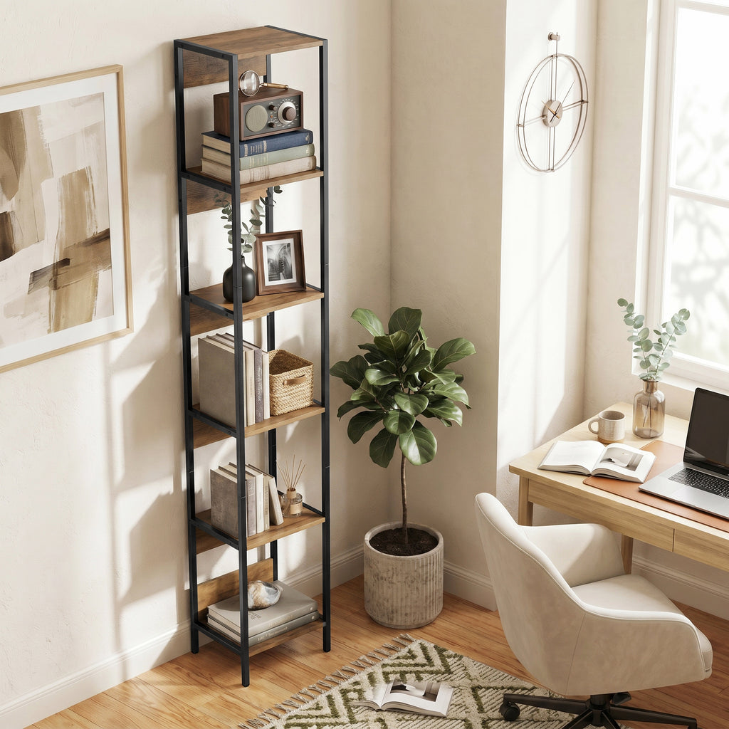HOMCOM 6-Shelf Bookcase, Brown Wood Finish
