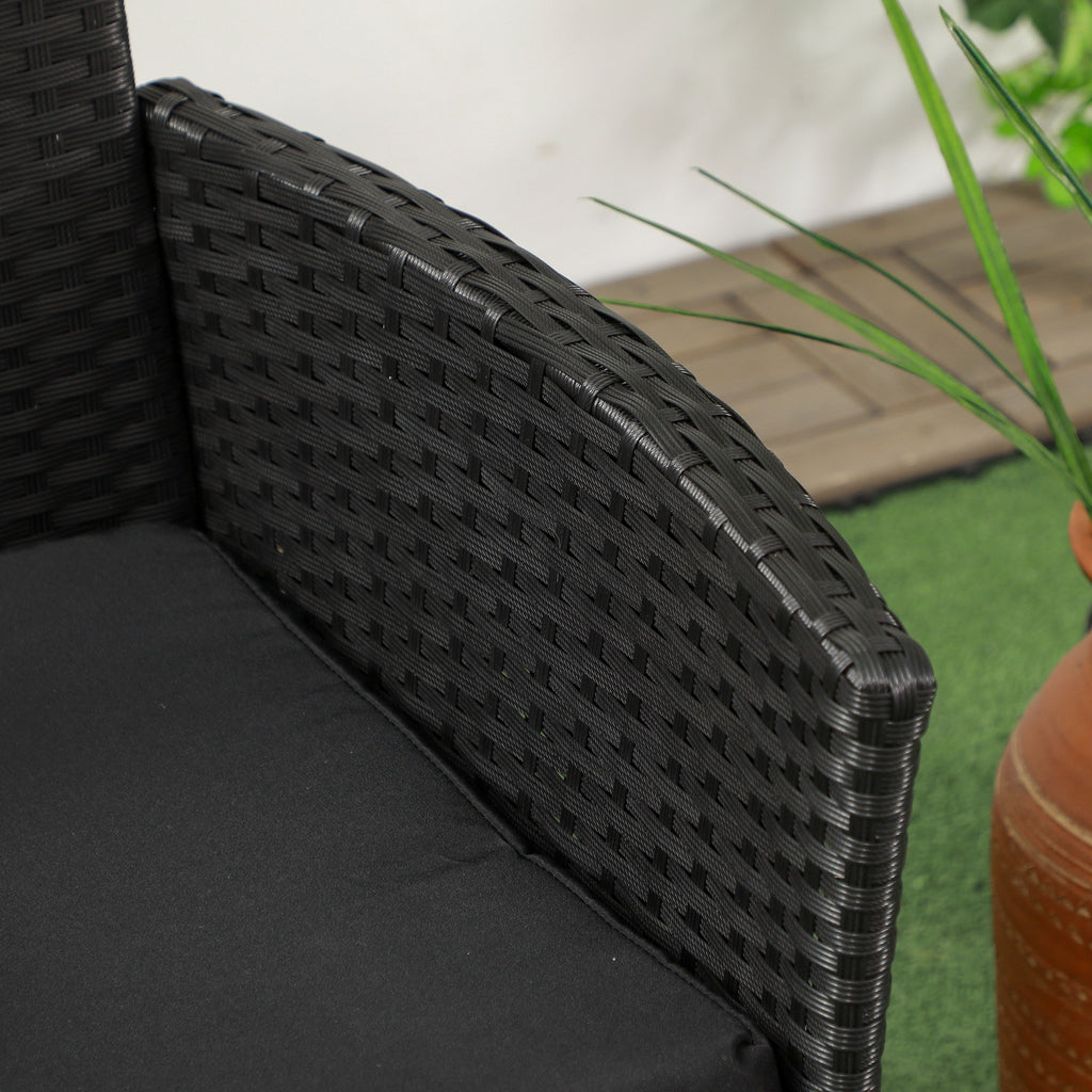 2-Seater Outdoor Sofa with Coffee Table, in Steel and PE Rattan, 137x59x82 cm, Black - Borgè