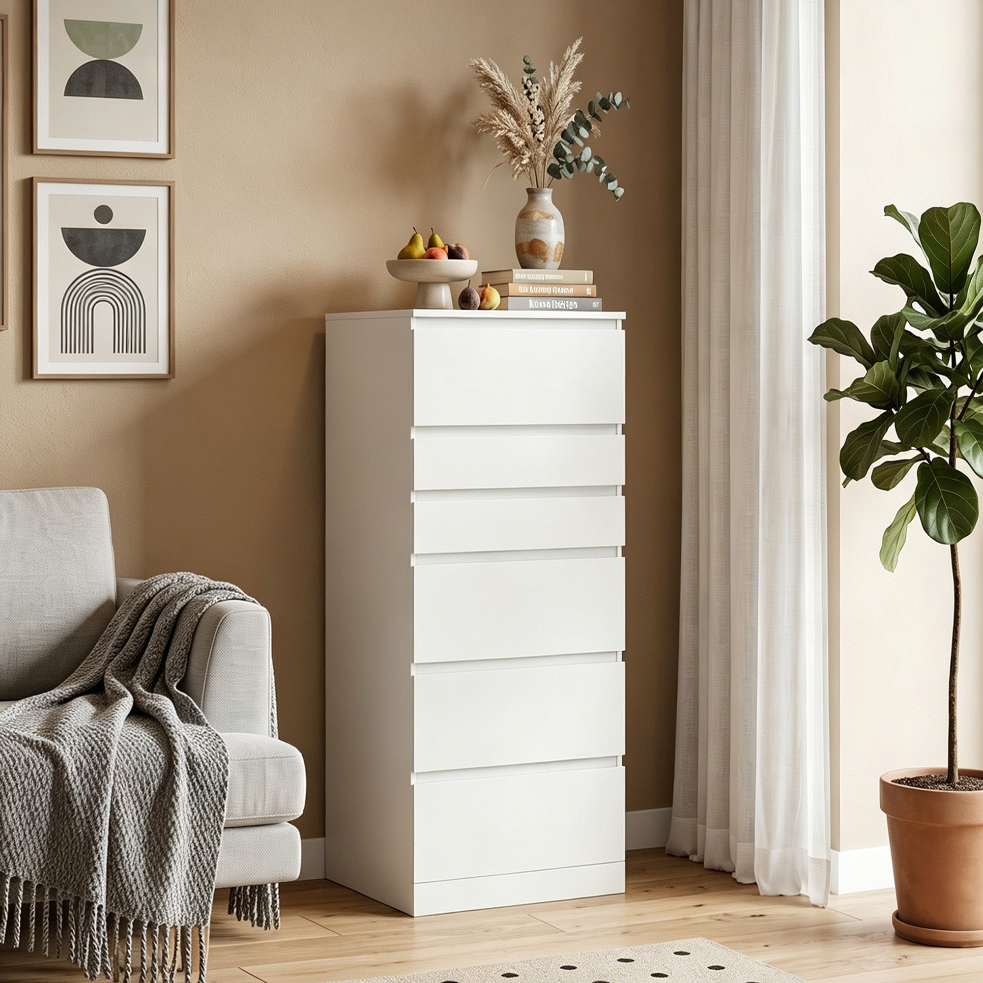 HOMCOM 6-Drawer Bedroom Chest with Hinged Mirror, 40x48x110 cm, White