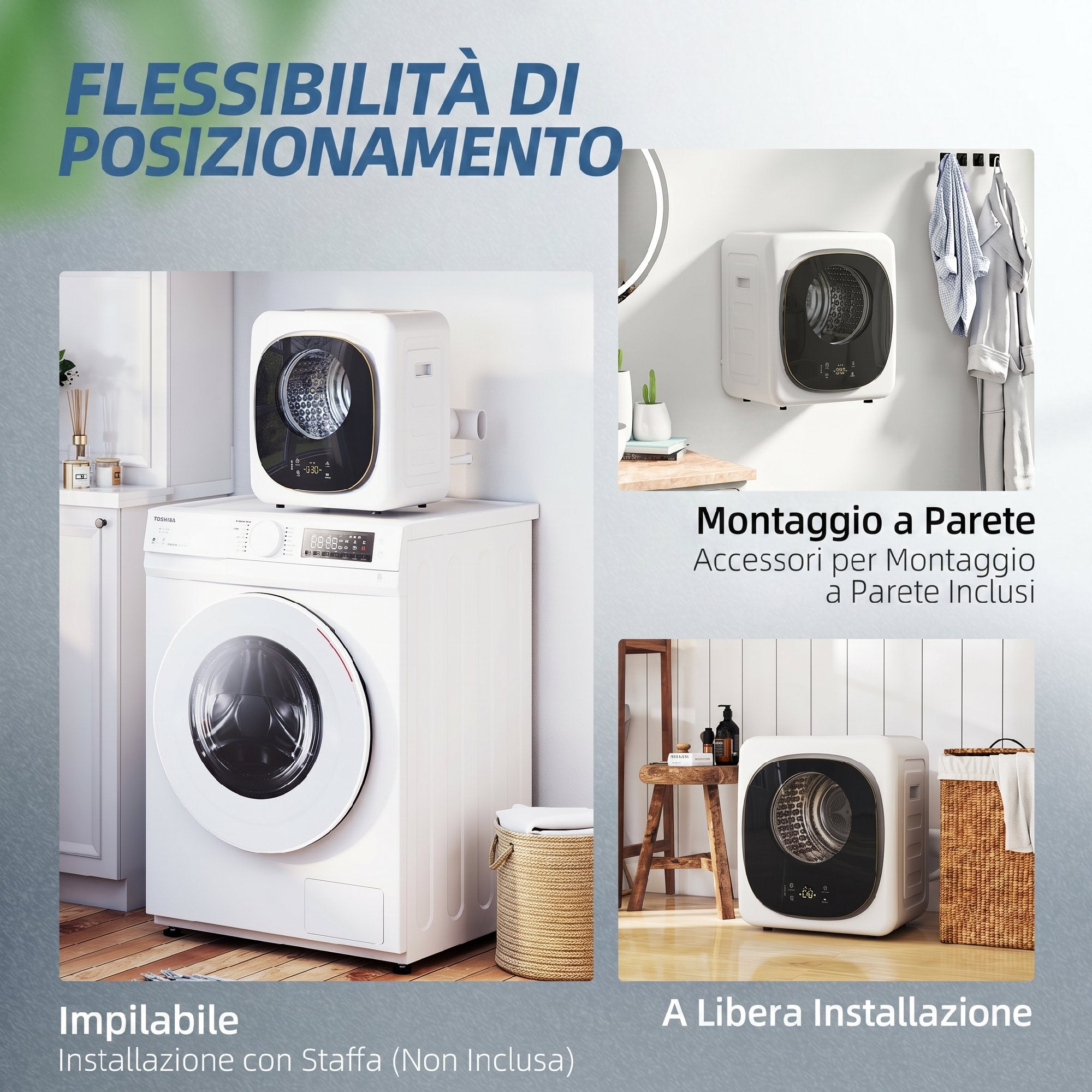 HOMCOM Mini Portable Dryer 4 kg, 5 Programs, 800W, Up to 60℃, Timer, Stainless Steel Drum, for Home, White