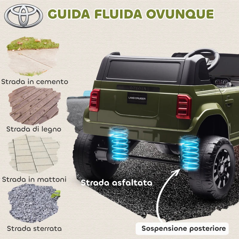 Toyota Land Cruiser 12V Electric Ride-On Toy Car with Remote Control, Ages 3-8, Green