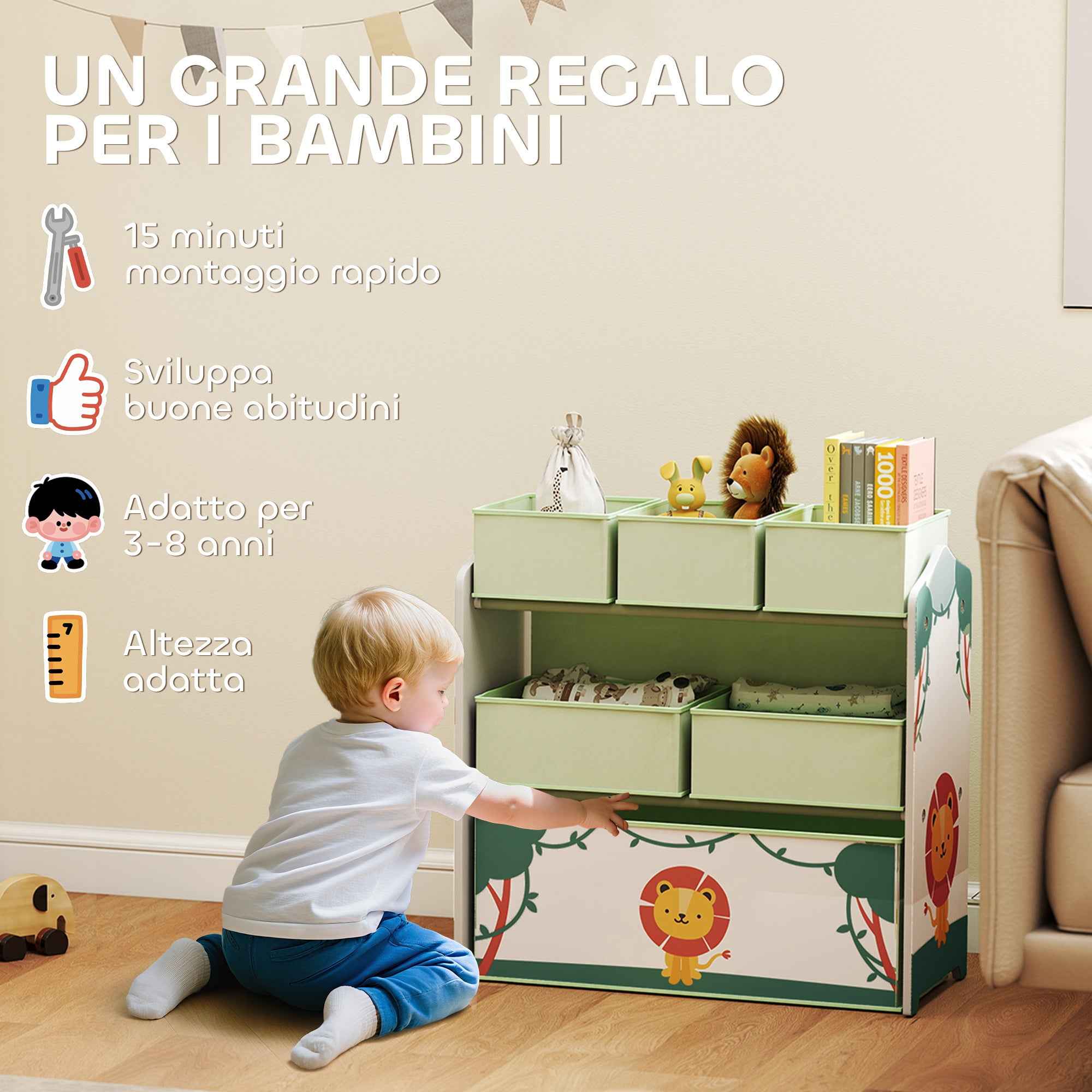 Children's Toy Storage Shelf, 3-Tier, Green