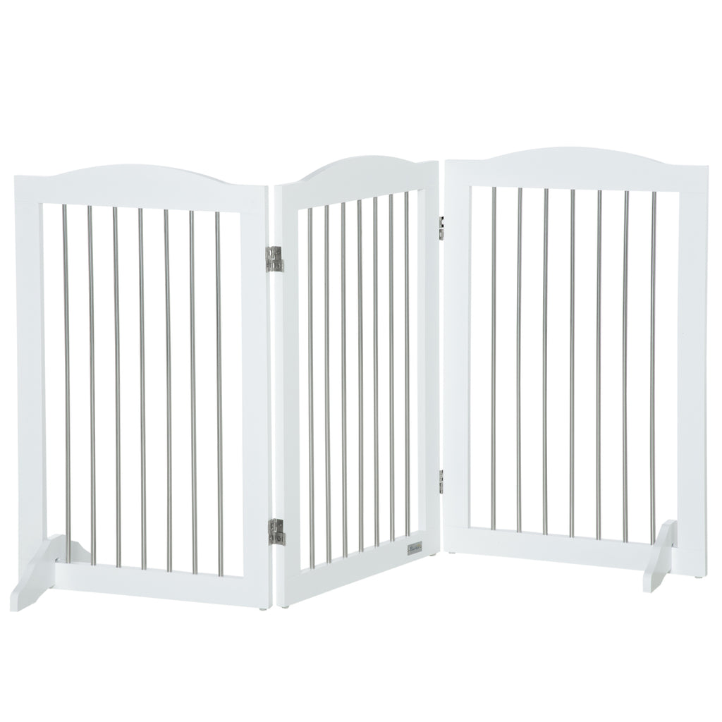 3-Panel Folding Dog Gate in Wood and Steel, 154 x 30 x 80 cm, White