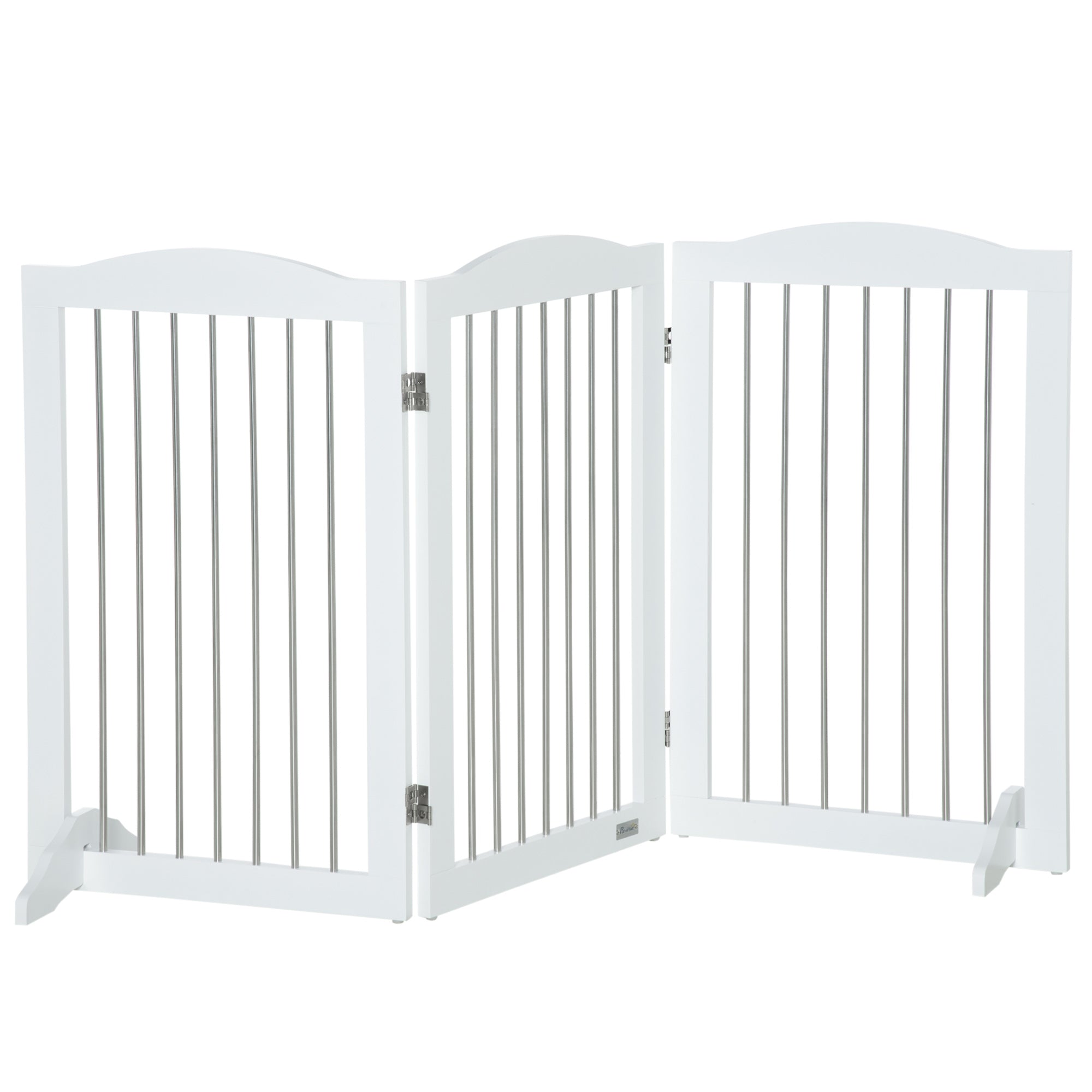 3-Panel Folding Dog Gate in Wood and Steel, 154 x 30 x 80 cm, White