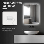 Bathroom Mirror with Adjustable LED Lights, Touch Switches and Anti-Fog Function, 70x50 cm