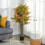 HOMCOM Artificial Croton Plant in Multi-Color, PEVA and Wood, with a PP and Cement Pot, 55x55x120 cm