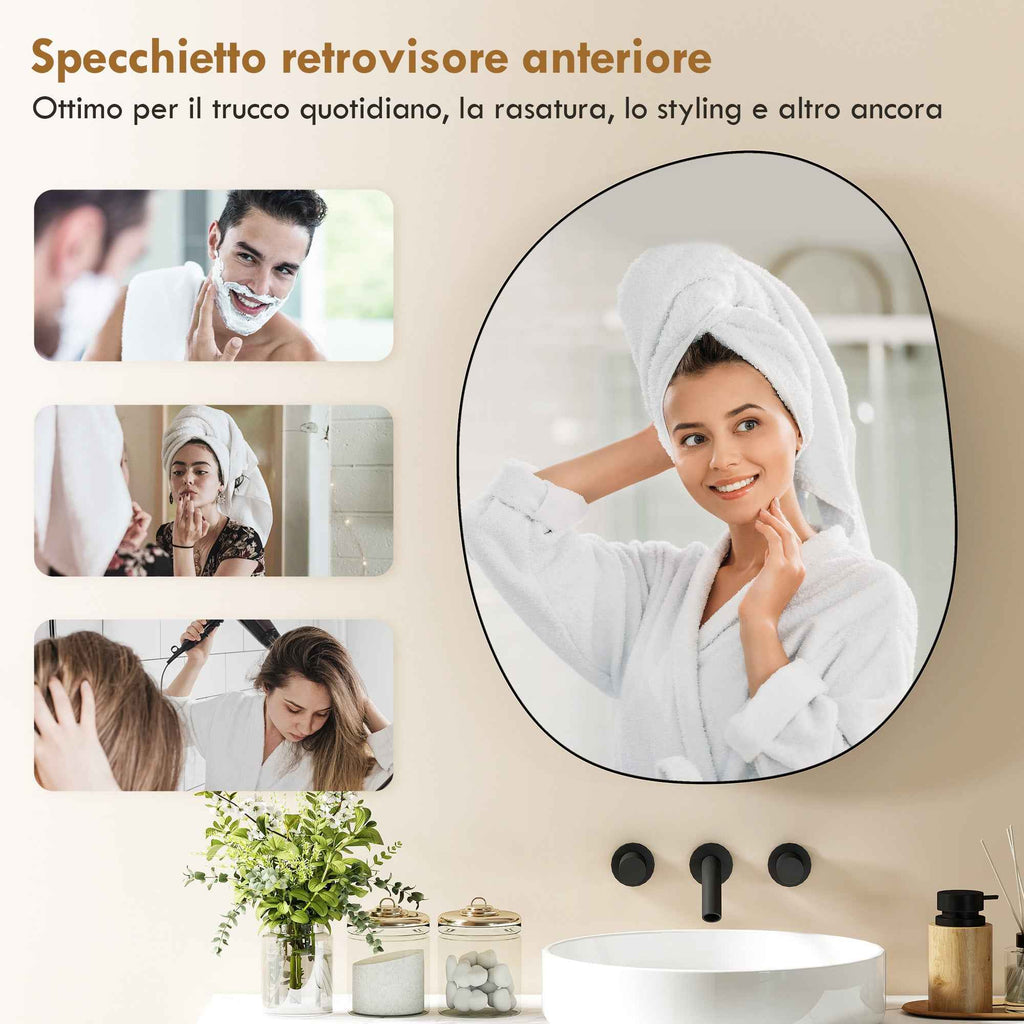 Bathroom Mirror Cabinet with 3 Internal Shelves, in Aluminum and Metal, 61x12x79 cm, Black
