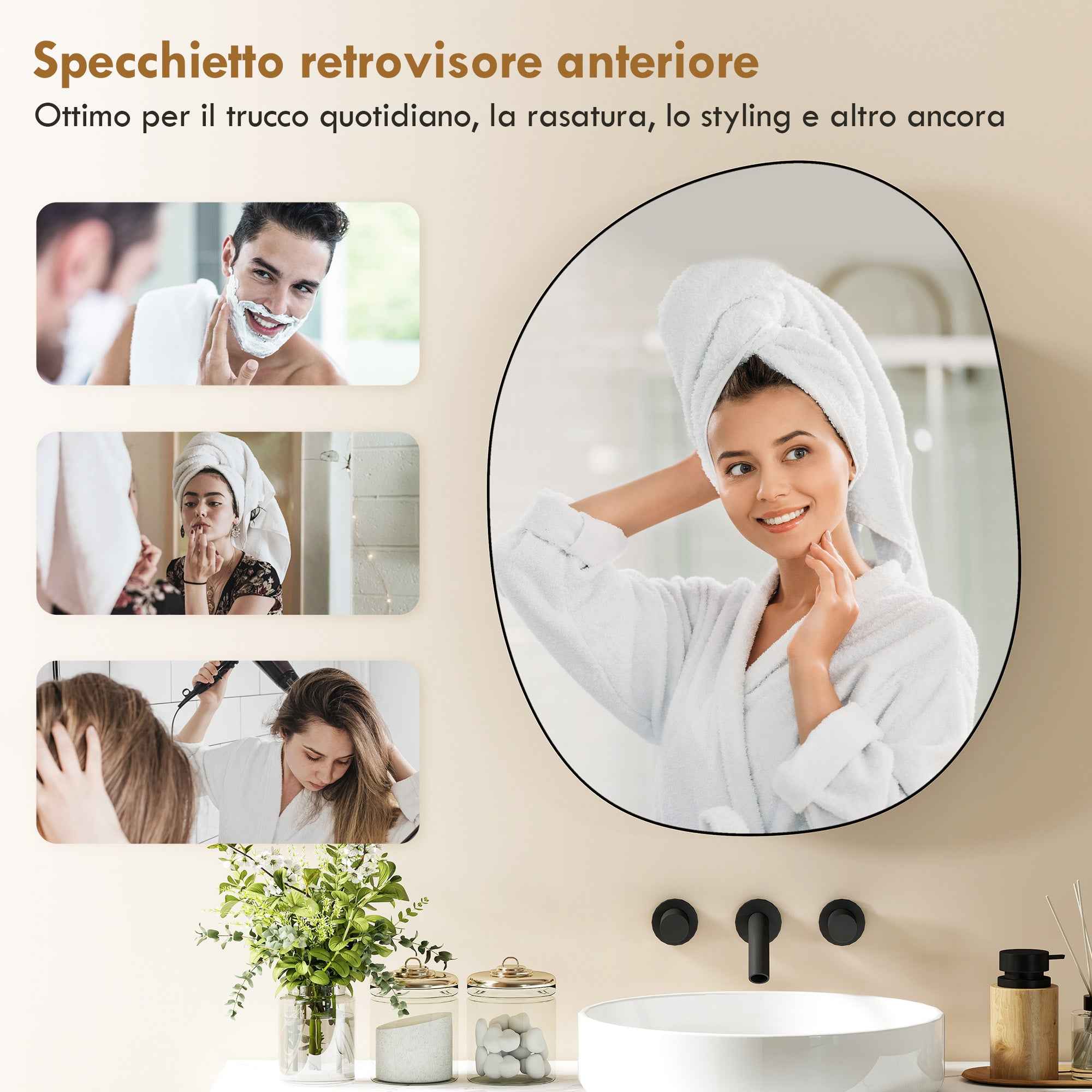 Bathroom Mirror Cabinet with 3 Internal Shelves, in Aluminum and Metal, 61x12x79 cm, Black