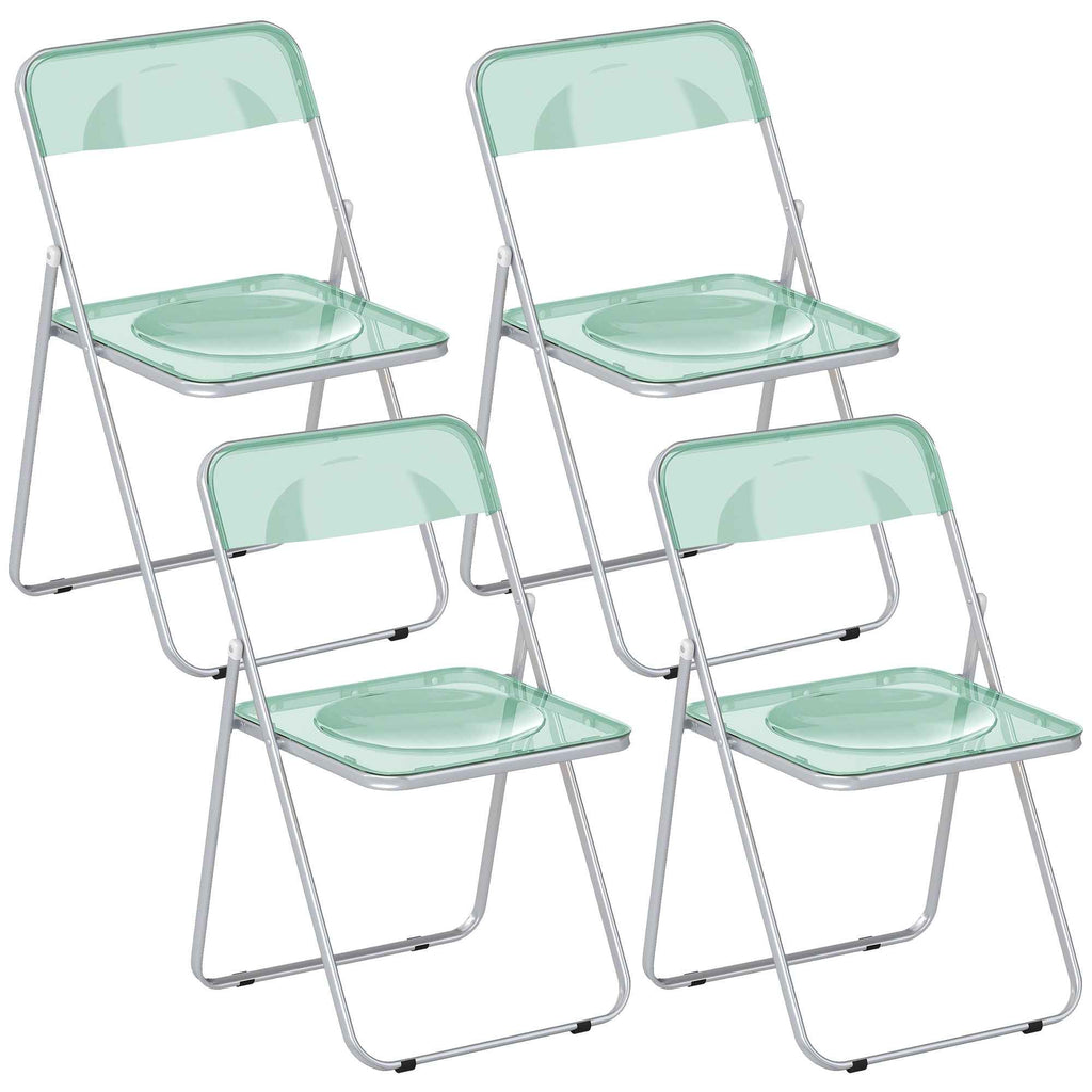 HOMCOM Set of 4 Clear Acrylic Folding Chairs, Green