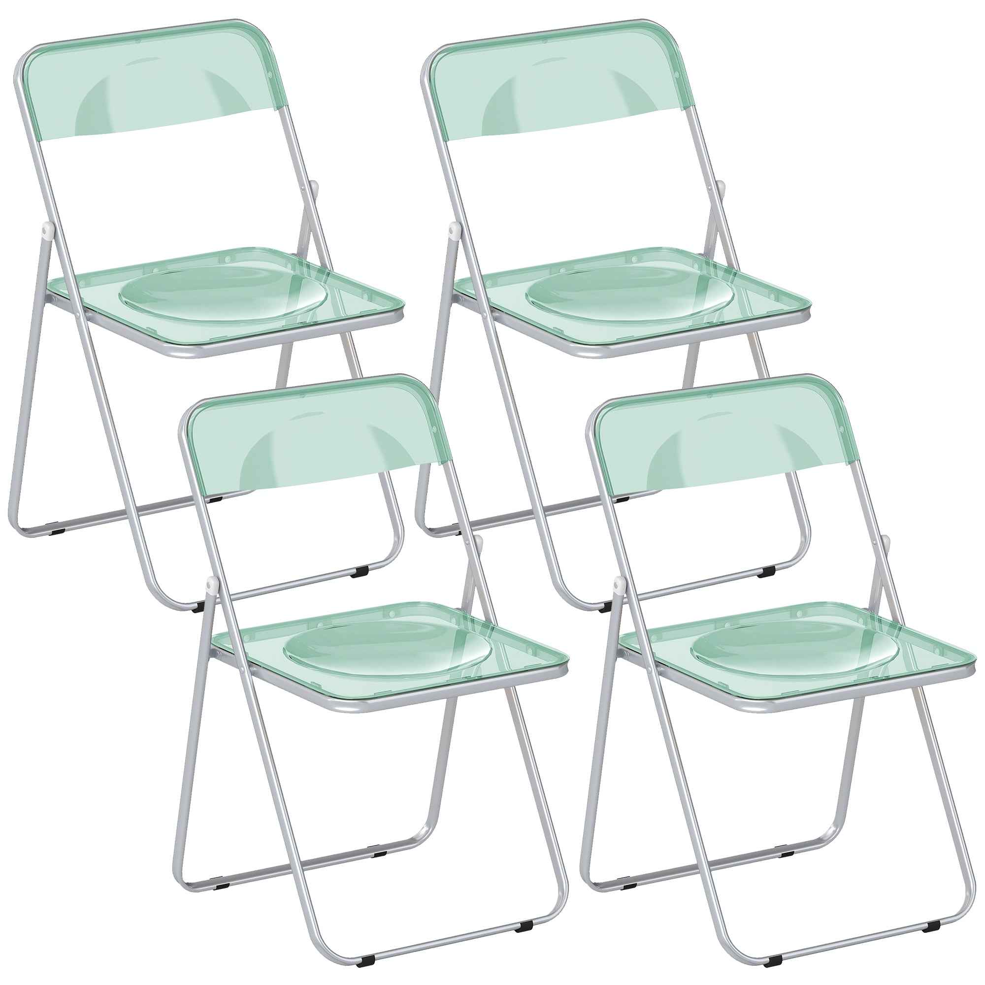HOMCOM Set of 4 Clear Acrylic Folding Chairs, Green