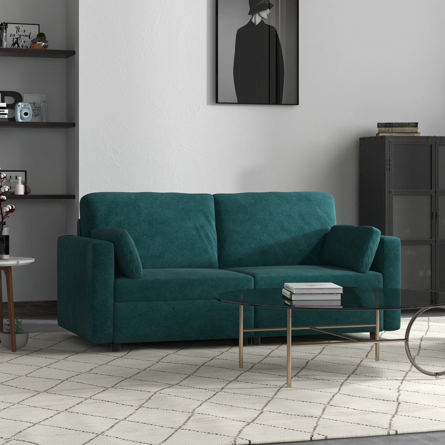 Homcom Velvet 3 -seater sofa with cushions and padded seat, 178x82x85cm, dark green - Borgè