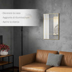 HOMCOM Window Style Wall Mirror with Vertical and Horizontal Mounting, 90x60 cm, Gold