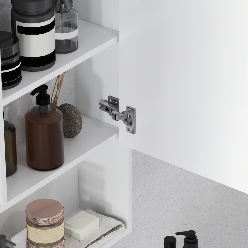 Bathroom Cabinet with Mirror, Shelves and Adjustable Shelf, Wall Mounted, 60x15x76cm, White