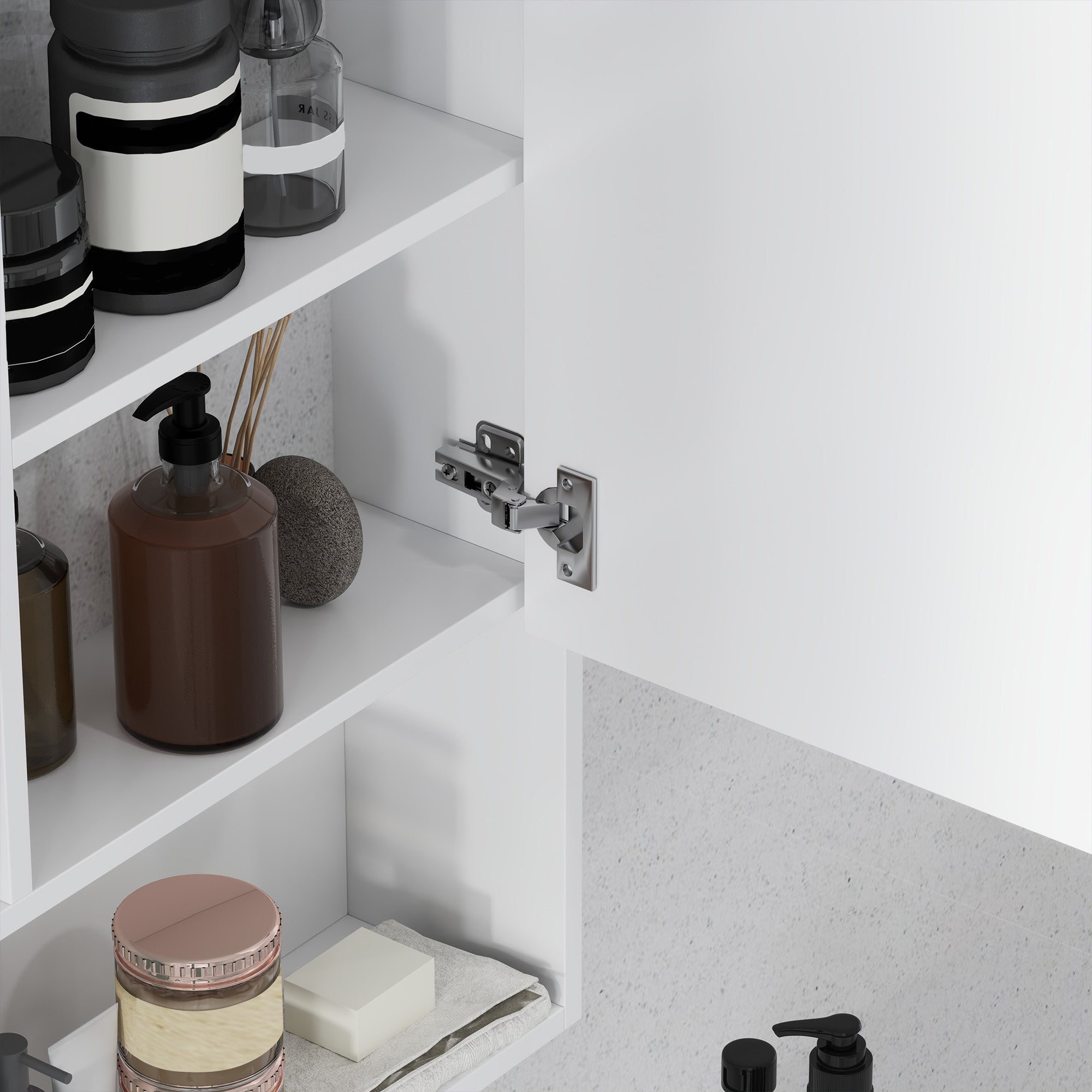 Bathroom Cabinet with Mirror, Shelves and Adjustable Shelf, Wall Mounted, 60x15x76cm, White