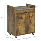 Kitchen Trolley with Drawer, Cabinet and 4 Wooden Wheels, 60x40x77cm, Rustic Brown