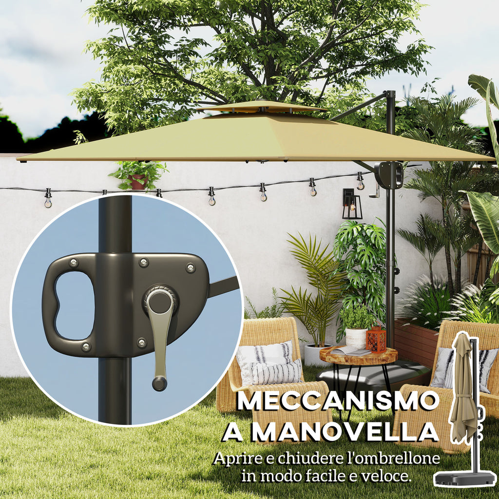Outsunny 2.5x2.5m Cantilever Umbrella with Fillable Base, Crank Handle and Tilting Head, Khaki
