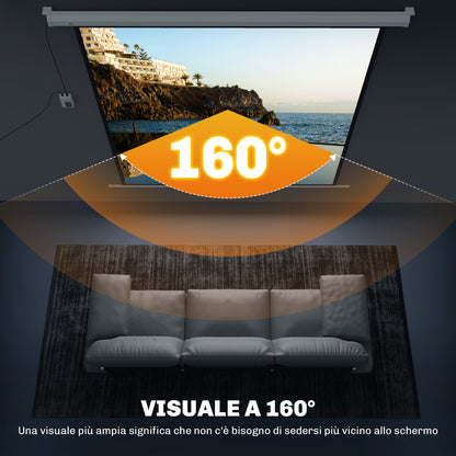 Motorized Projector Screen 92'' with Remote Control, Plastic and Metal, 189.5x8x189.5 cm, White